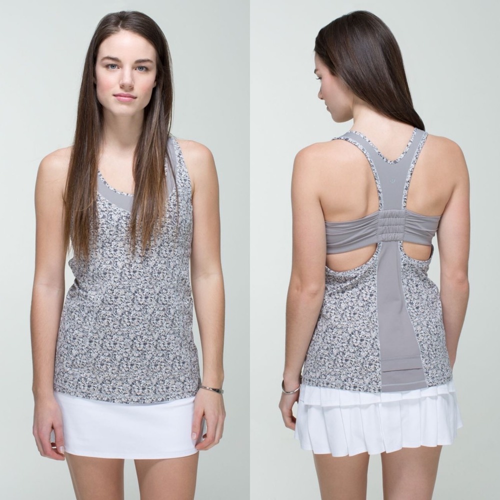 Lululemon Tone It Tank Size 6 Fleur Silver Spoon Ambient Gray Racerback